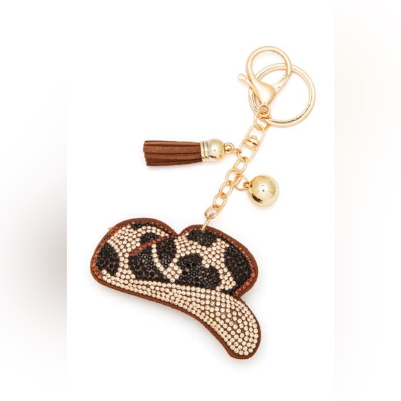 Leopard Print Rhinestone Cowboy Hat Pillow Keychain - Picture 1 of 1